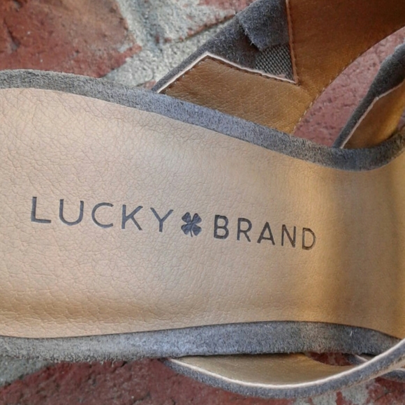Lucky Brand Deep Taupe Ribbon Cut Suede Slides - Picture 8 of 8